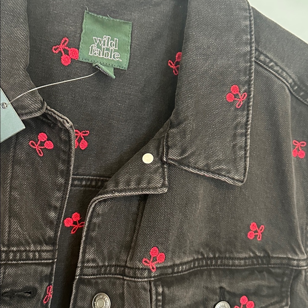 NWT Size Large Wild Fable Denim Oversized Vest Black Wash Cherry Embroidered - Picture 5 of 5